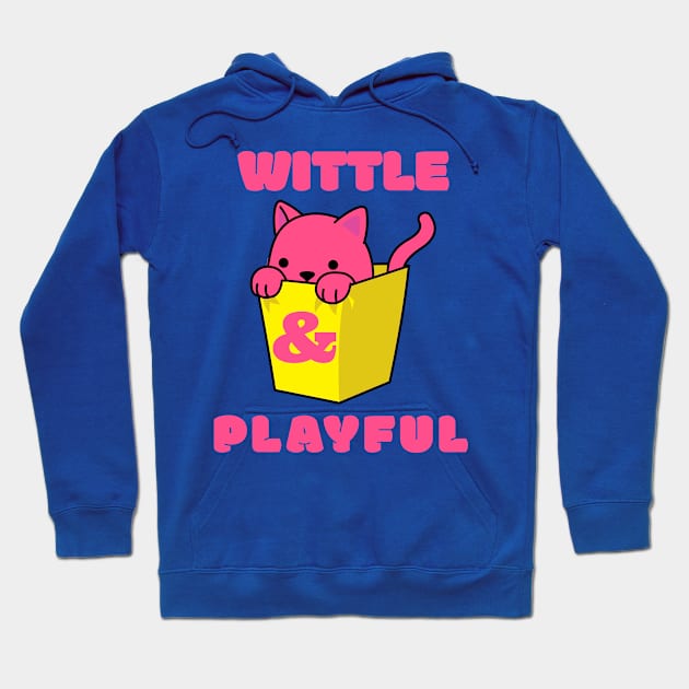 Little Cute Playful Pink Cat Wittle And Playful Playing WAP Kitten in a Yellow Bin Art Hoodie by TeachUrb